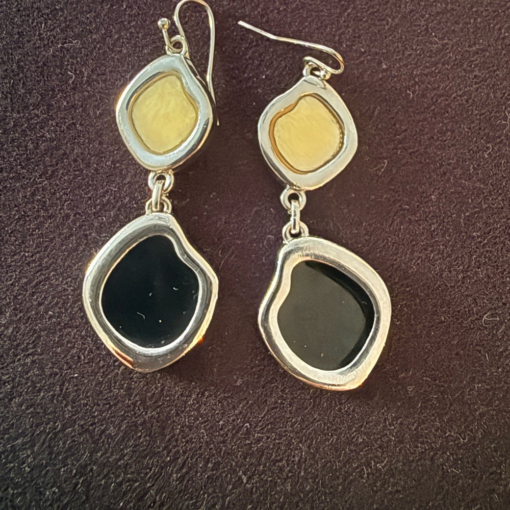 Lia Sophia Silver Drop Earrings with Black and cream abalone